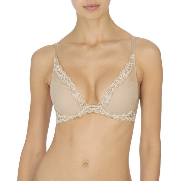Natori Feathers Lace Plunge Bra Cafe Beige Size 30DDD - Picture 1 of 8